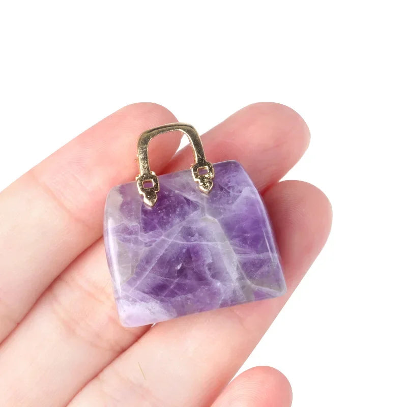 Natural Crystal Gemstone Mini Handbag Pendant Charm