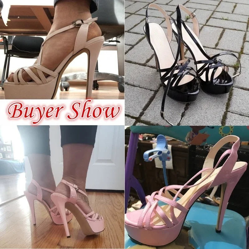 LOSLANDIFEN 2026 NEW 14CM Platform High Heels Sandals Sexy Ankle Strap Open Toe Gladiator Party Dress Women Shoes Plus Size 44