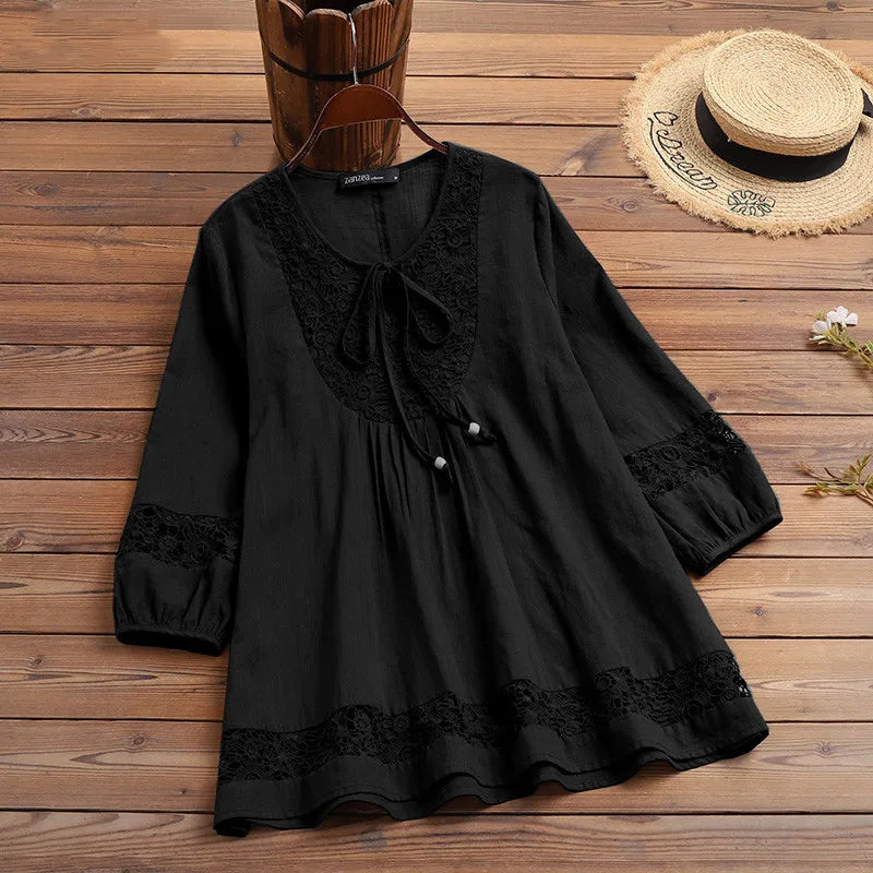 Elegant Women's Shirts White Blouse 2025 Spring New Cotton Linen Lace Long Sleeve Top Lady Blouses Camisas De Mujer Lady Blouses
