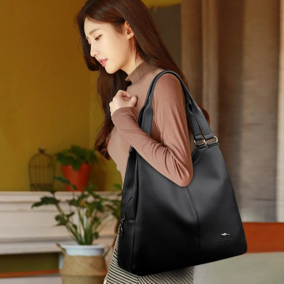 Top-handle Hobo Bag Leather Women Handbags Female Leisure Shoulder Bags Fashion Purses Vintage Bolsas Large Capacity Tote Bag