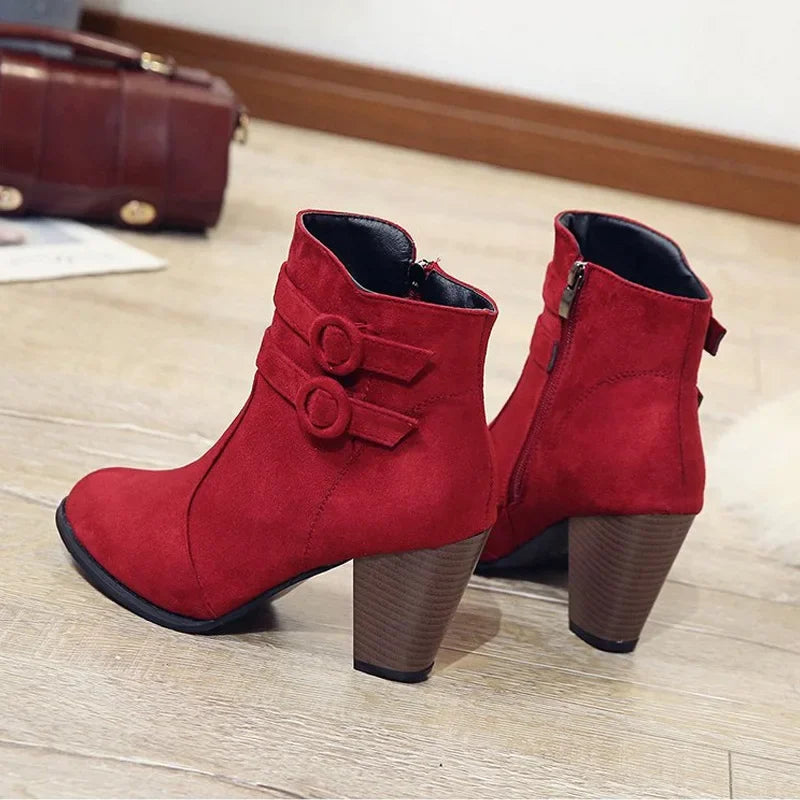 Zip-Up Block-Heel Ankle Boots | Women's | Braviixx