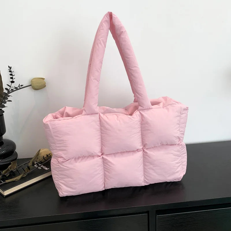 Women's Quilted Plaid Large Capacity Tote Shoulder Bag