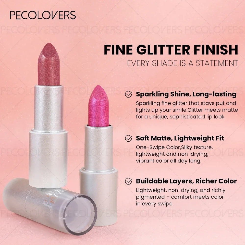 1pc Sparkling Pearlescent Lipstick, Long-Lasting, Shimmering Glitter Finish, Ideal for Music Festivals & All Skin Types