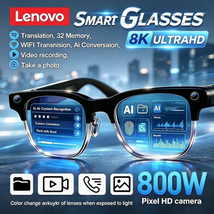 Lenovo 800W AI Camera Smart Glasses with Bluetooth Calling & Voice Translation | Braviixx