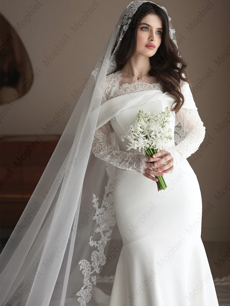 Long Sleeve Satin Mermaid Wedding Dress | Braviixx