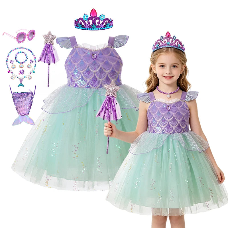 Girls' Mermaid Princess Dress | Purple & Mint Costume Options | Braviixx