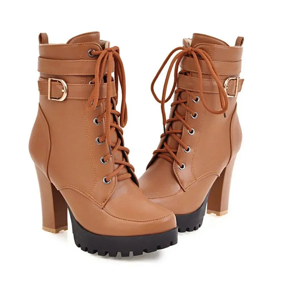 Women's Lace-Up Platform Ankle Boots | Block Heel | Braviixx