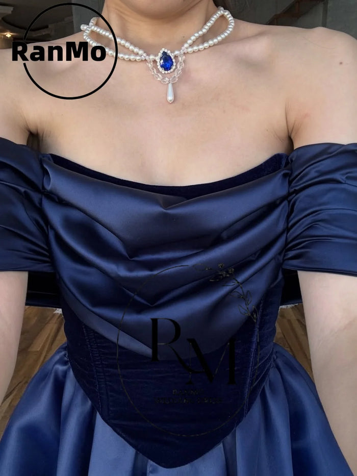 Ranmo Modern Organza Royal Blue Evening Dresses Hi-Lo Off Shoulder 2026 New Pleat robe de soirée dubaï luxe Prom Gown Customized