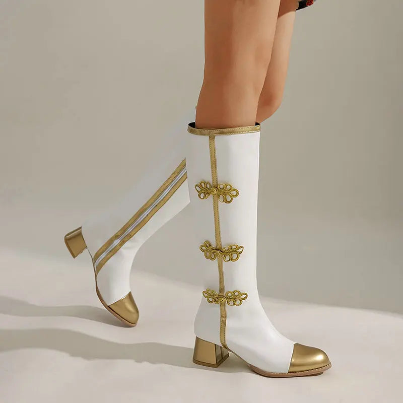 Knee-High Boots | Gold-Trim Knot Details | Braviixx