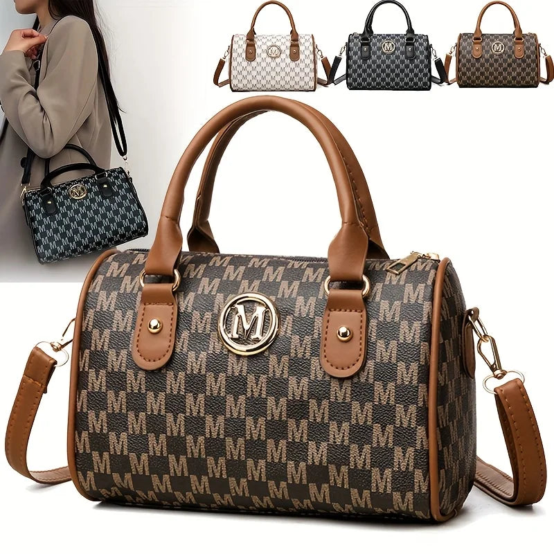 Letter-Print Barrel Crossbody Bag | Twin Handles & Zip Closure | Braviixx