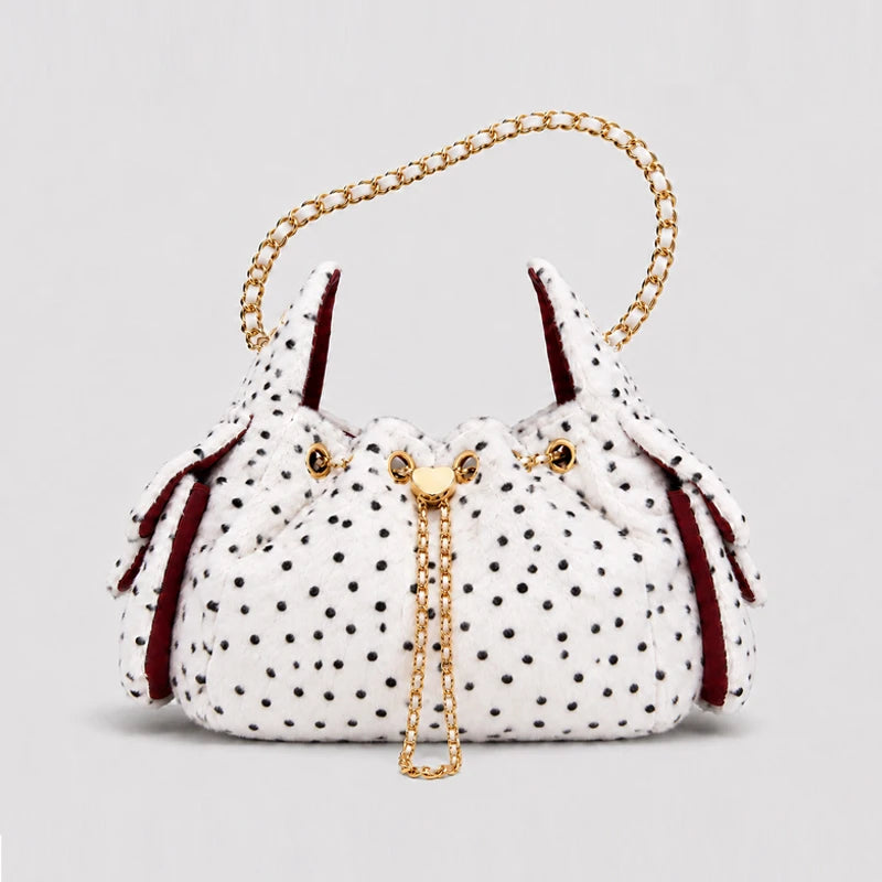 Women's Spotted Faux Fur Bucket Bag | Chain Strap | Braviixx