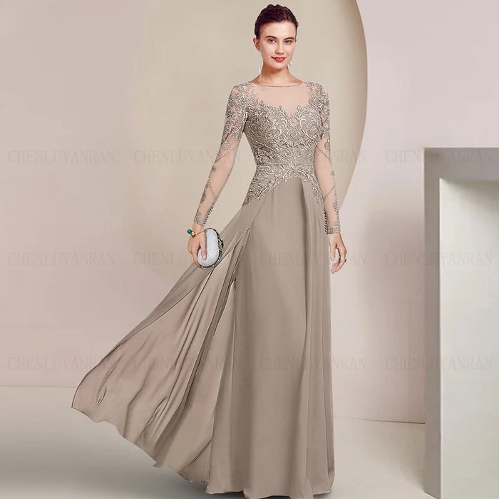 Women's A-Line Chiffon Mother of the Bride Dress | Full Sleeves | Long Formal Wedding Gown | 15 Colours | Sizes 2–26W + Custom