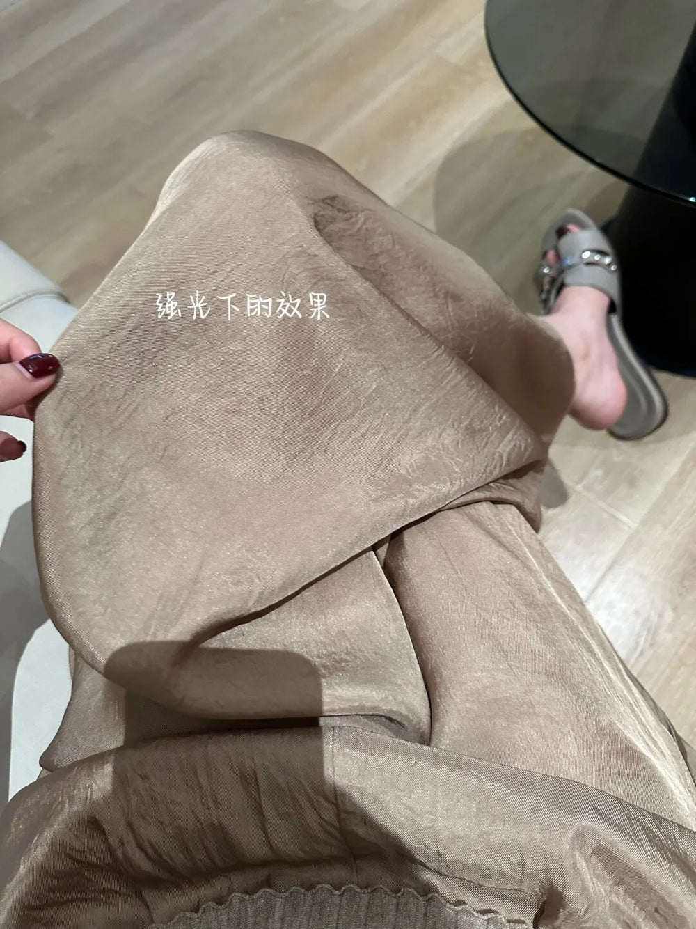 Women Satin Wide Leg Pants Drawstring Waist Ice Silk Drapey Loose Straight Floor Length Casual Trousers