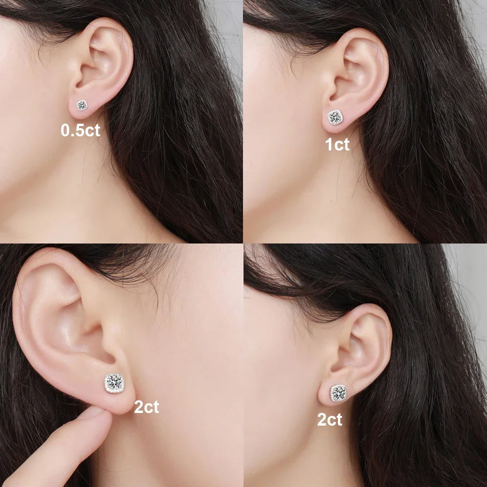 0.5/1/2CT Square Moissanite Stud Earring for Women Men D Color Diamond S925 Silver Plated 18K White Gold Ear Studs GRA Certified