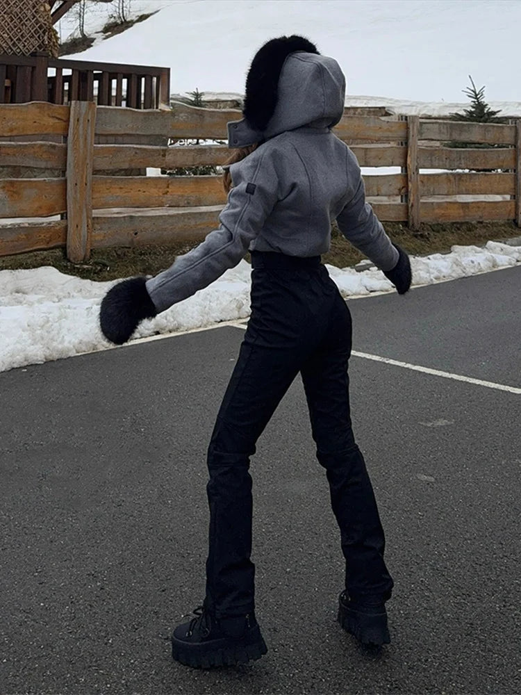 Women's Two-Piece Winter Outfit | Hooded Cropped Jacket & Belted Pants | Braviixx