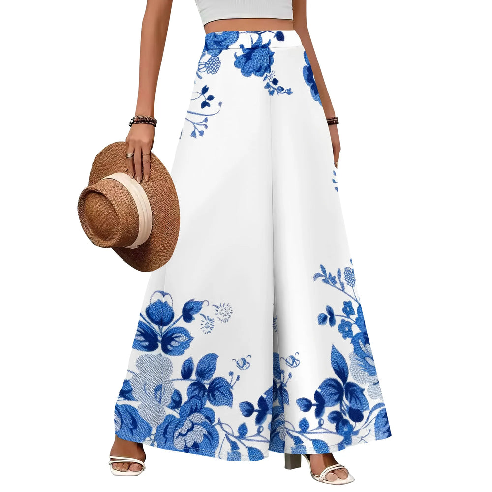 Womens 2025 Trendy High Waisted Wide Leg Pants Summer Casual Palazzo Pants Flowy Beach Trousers with Pockets