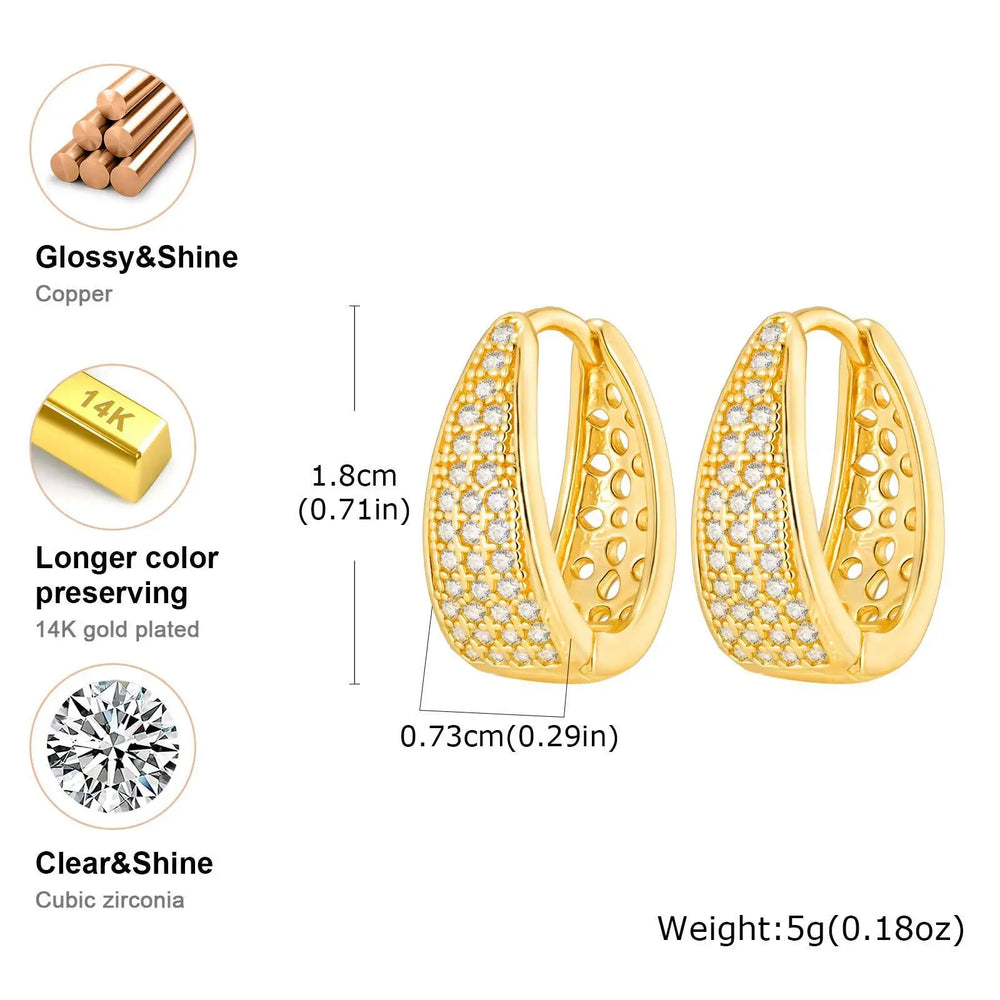 VNOX 18K Gold Plated CZ Earrings | Teardrop Stud or U-Shape Hoop | Hypoallergenic | Braviixx