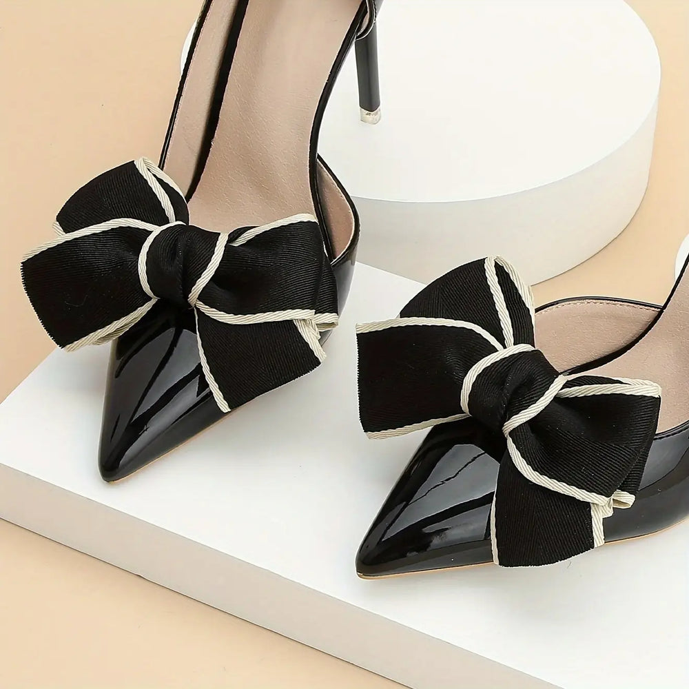 1 pair of new bride shoes white big bow women's shoe buckle DIY detachable daily all matching slimming satin shoes flower shoe c