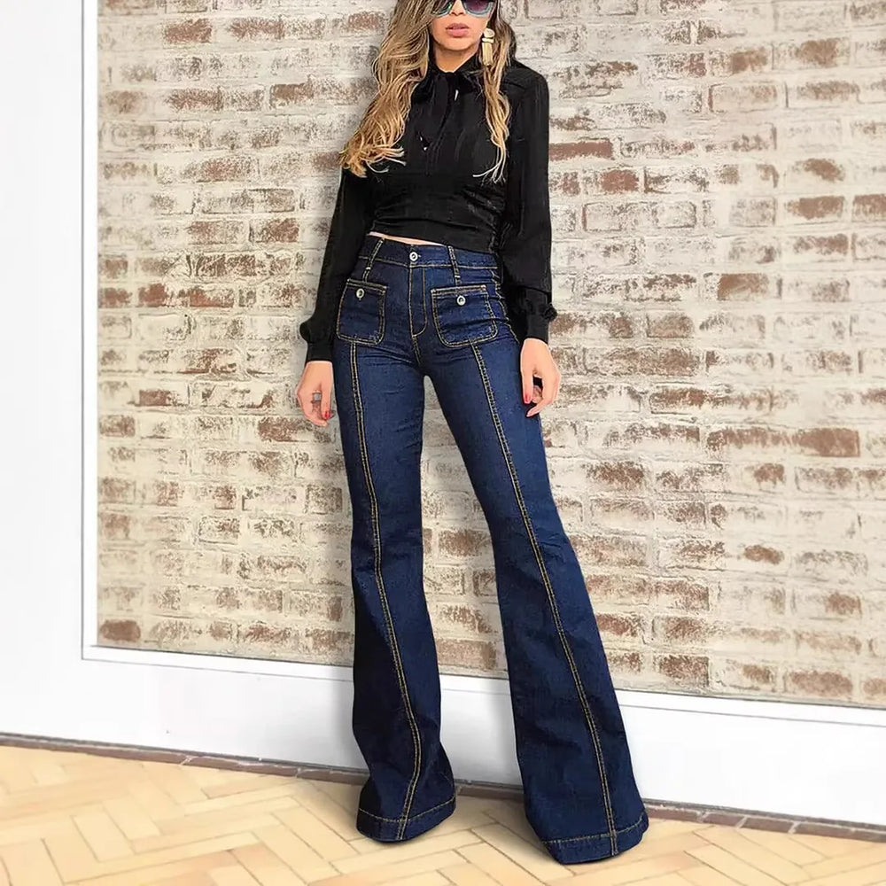 Women Jeans Denim Pant Vintage Flare Pants Y2k Streetwear Slim Fit High Waist Straight Trousers Elegant Splice Work Casual 2026