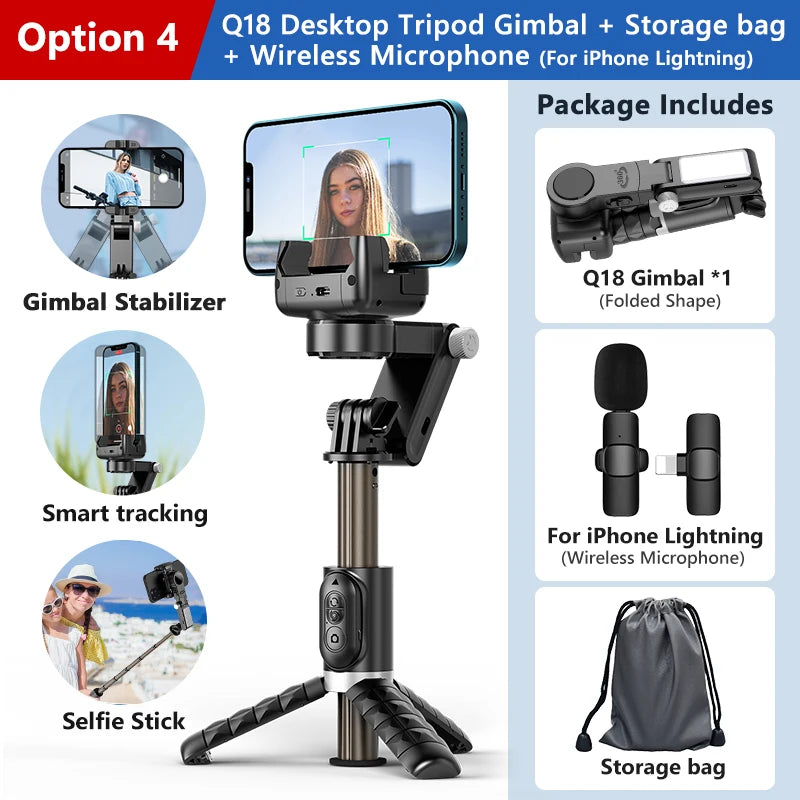 Q18 Smartphone Gimbal | Selfie Stick, Tripod & Fill Light | Braviixx