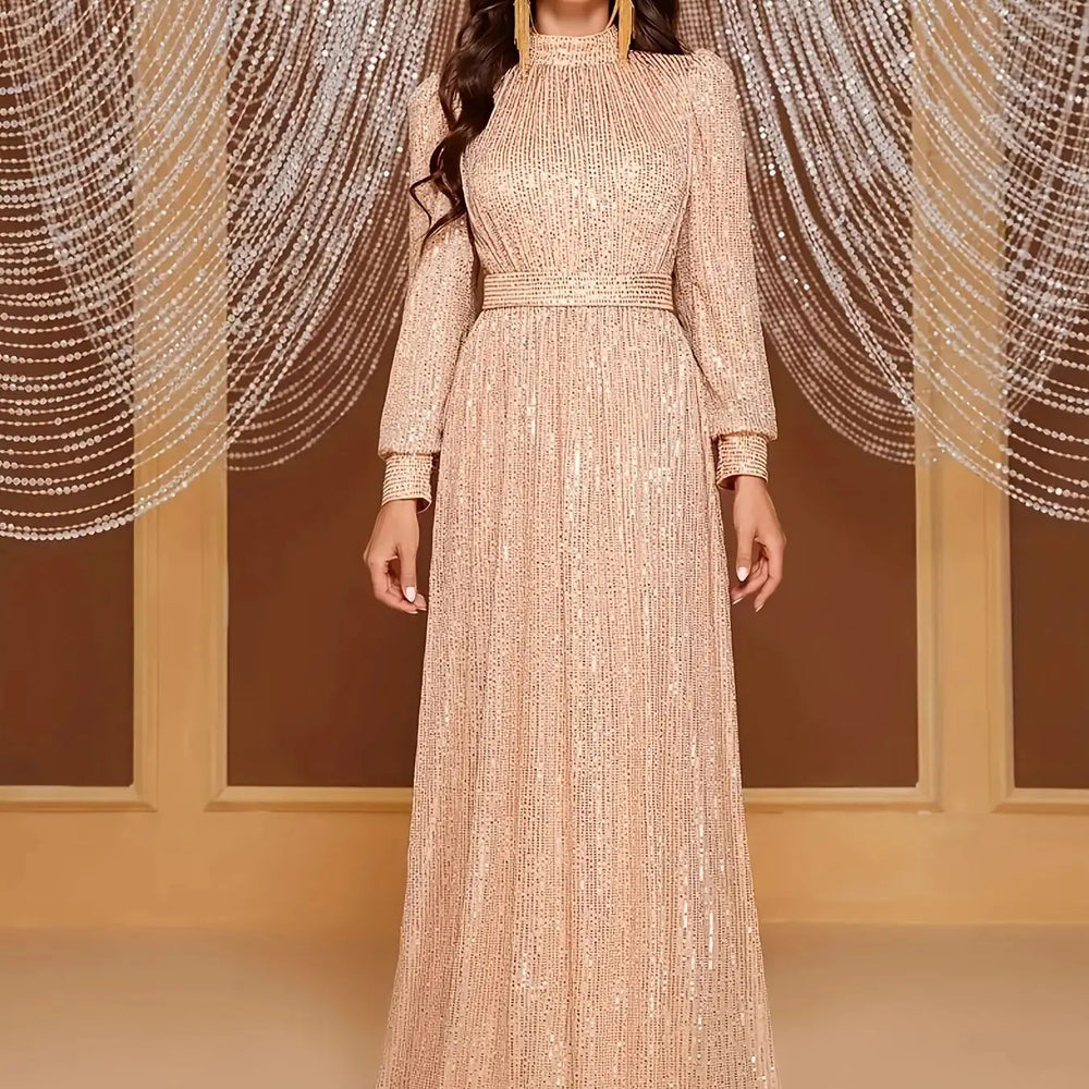 Elegant Retro Long-Sleeve Maxi Dress for Women - Perfect for Evening Events, Weddings & Parties