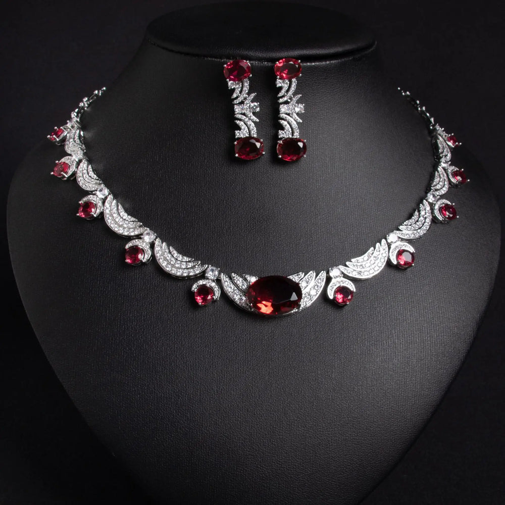 Women's Cubic Zirconia Jewellery Set | Statement Necklace & Drop Earrings | Braviixx