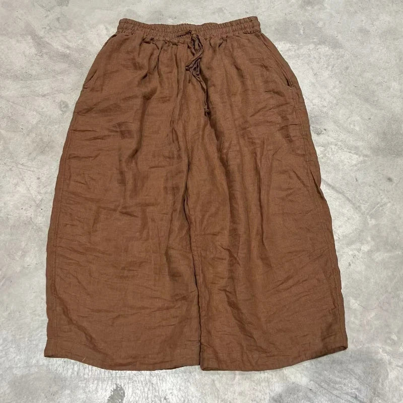 Washed Linen Women Ankle-length Wide Leg Pants New Arrivals 2026 Drawstring Vintage Style Loose Comfortable Female Harem Pants