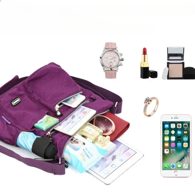 Multi-Pocket Nylon Crossbody Bag | Padded Adjustable Strap | Braviixx