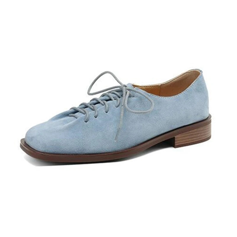 Women Loafer Lace-up 2025 New Spring Shoes Women Suede Genuine Leather Women Oxford Shoes Large Size British Style Women Shoes