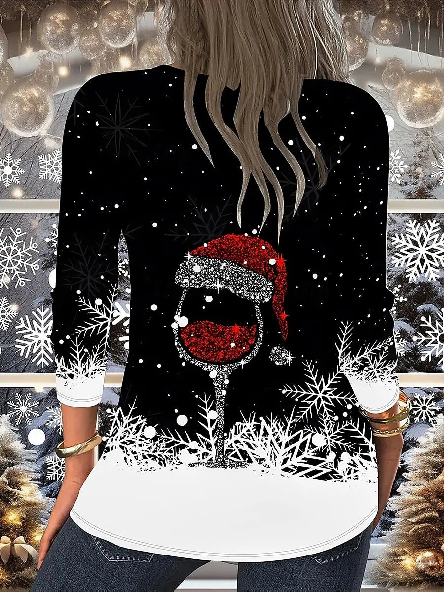 Women's Christmas Graphic Top | Long-Sleeve V-Neck | Braviixx