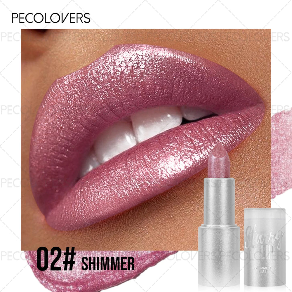 1pc Sparkling Pearlescent Lipstick, Long-Lasting, Shimmering Glitter Finish, Ideal for Music Festivals & All Skin Types