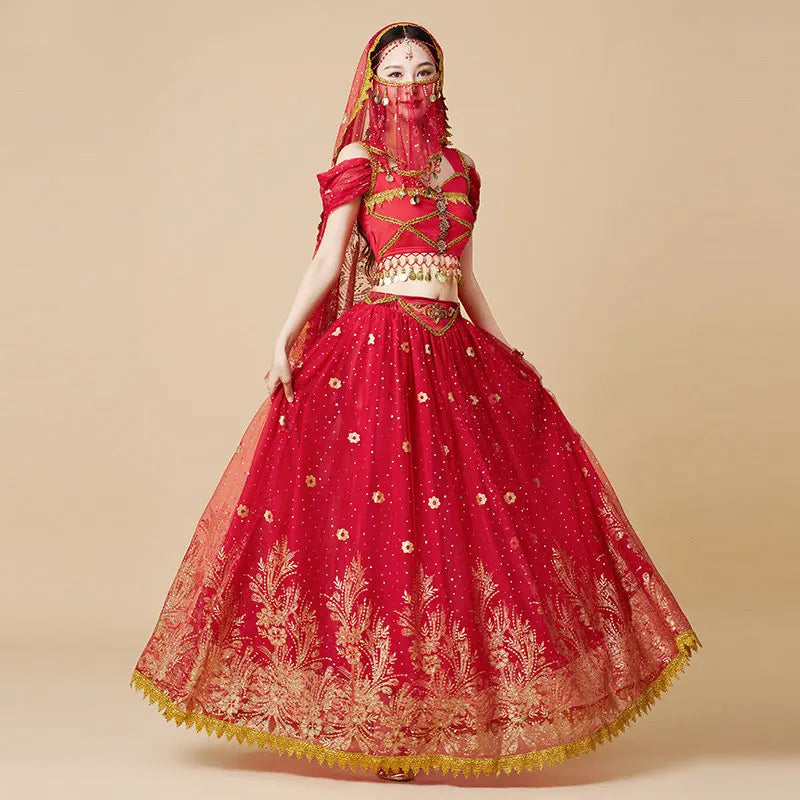 Coin-Trim Belly Dance Costume | Flared Skirt Set | Braviixx