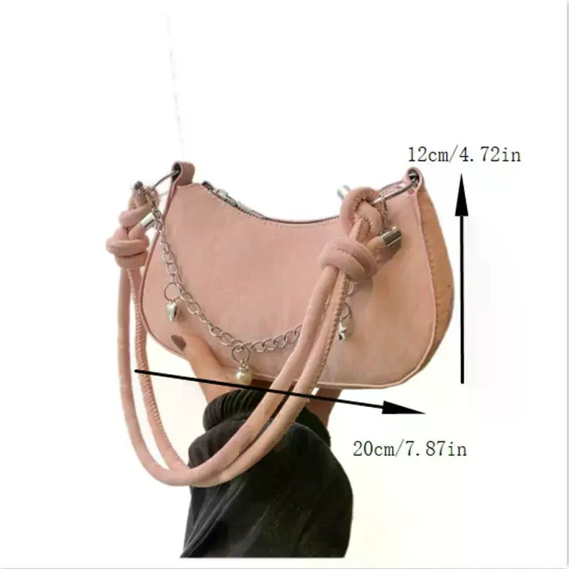 Crescent Shoulder Bag | Charm Chain & Knotted Strap | Braviixx