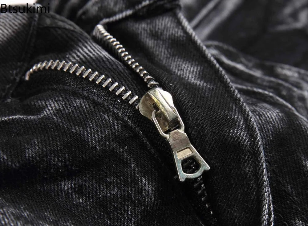 2026 Retro Punk High Street Trend Black Jeans Rivet Design Men Slim Casual Pants Fashion Classic Men Denim Pants Four Season New