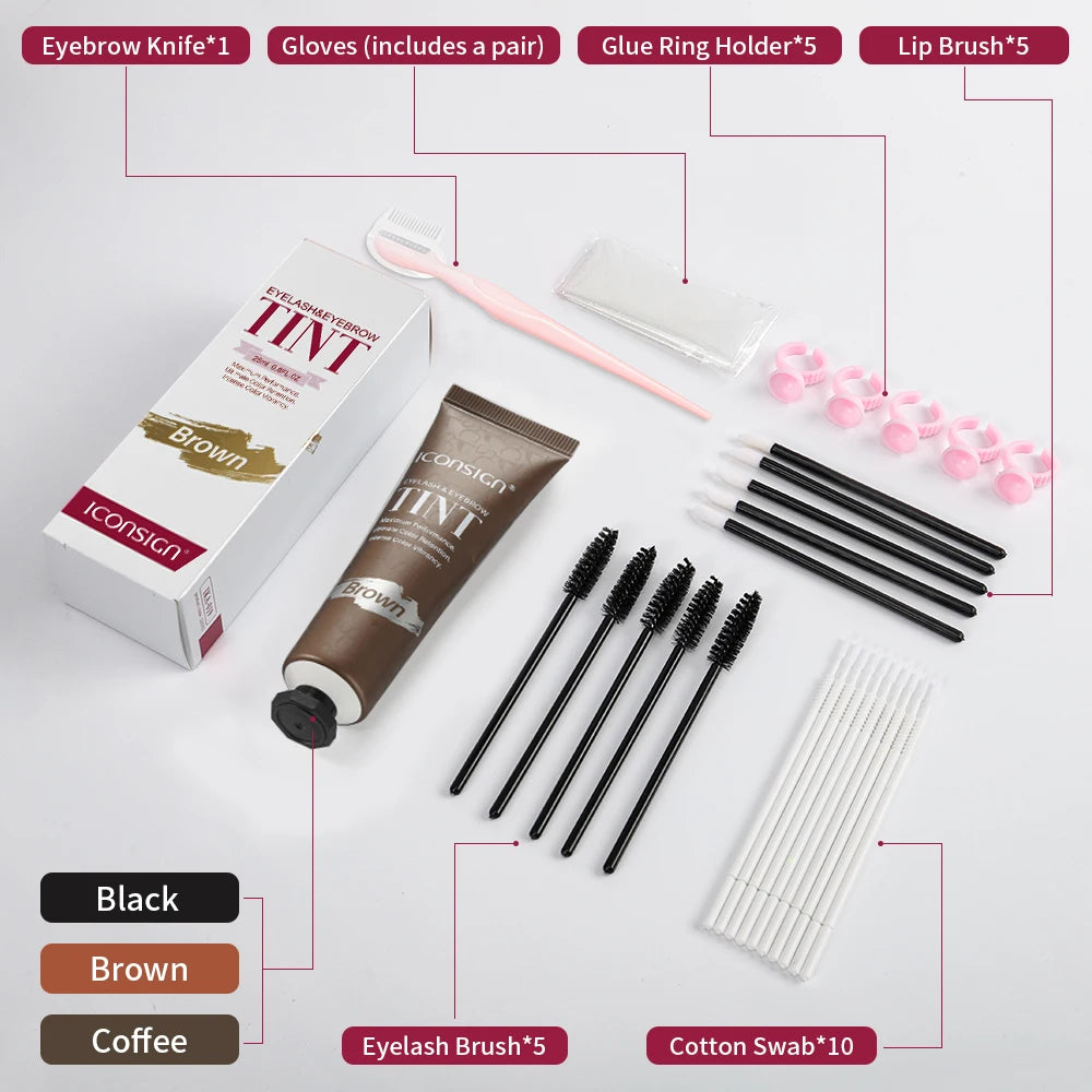 ICONSIGN 3-in-1 Eyebrow & Lash Tint Kit | Long-Lasting 45–60 Day Dye | Black, Brown & Coffee | Braviixx