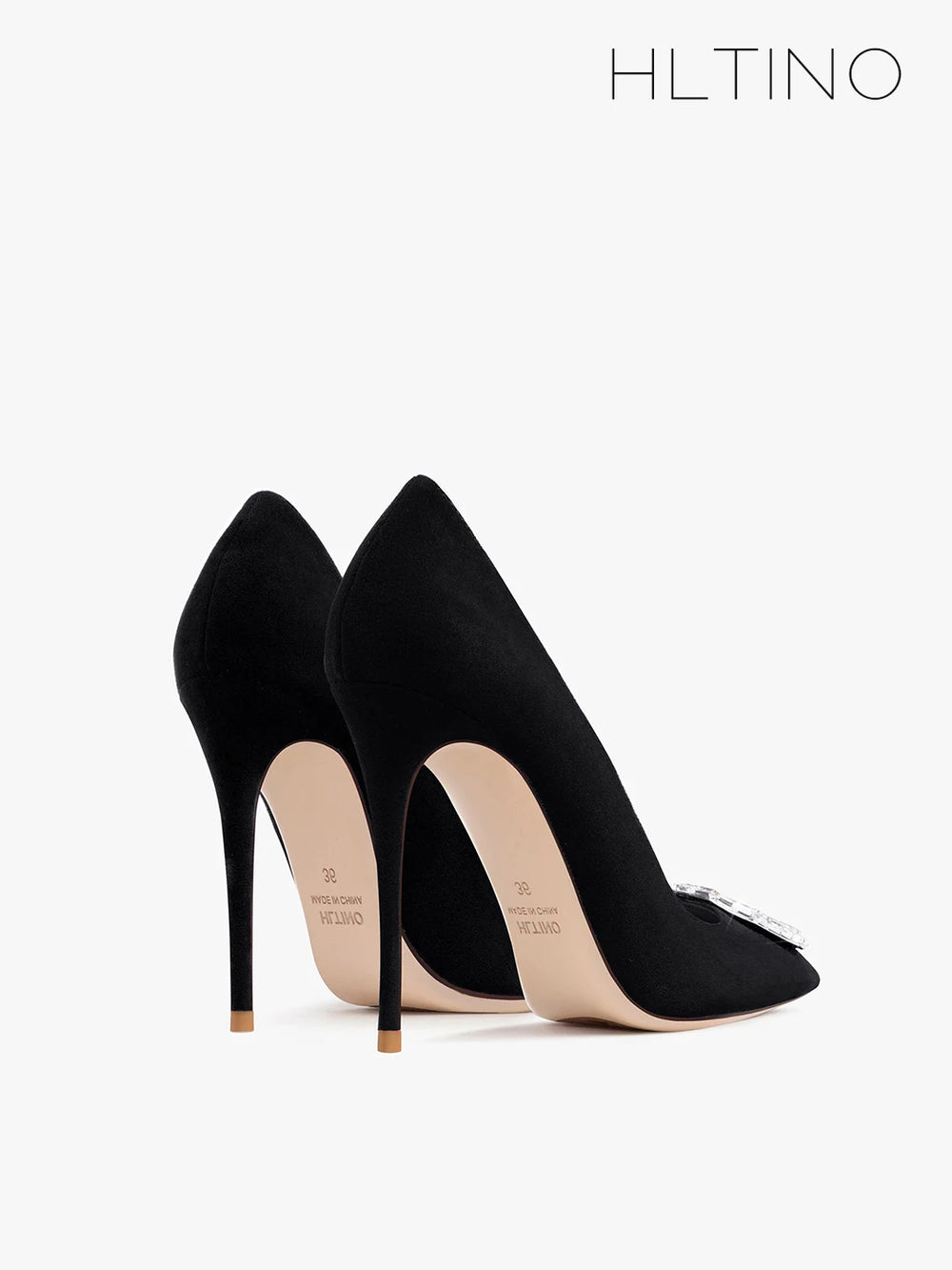 Rhinestone Ornament Pumps | Black Pointed-Toe Heels | Braviixx