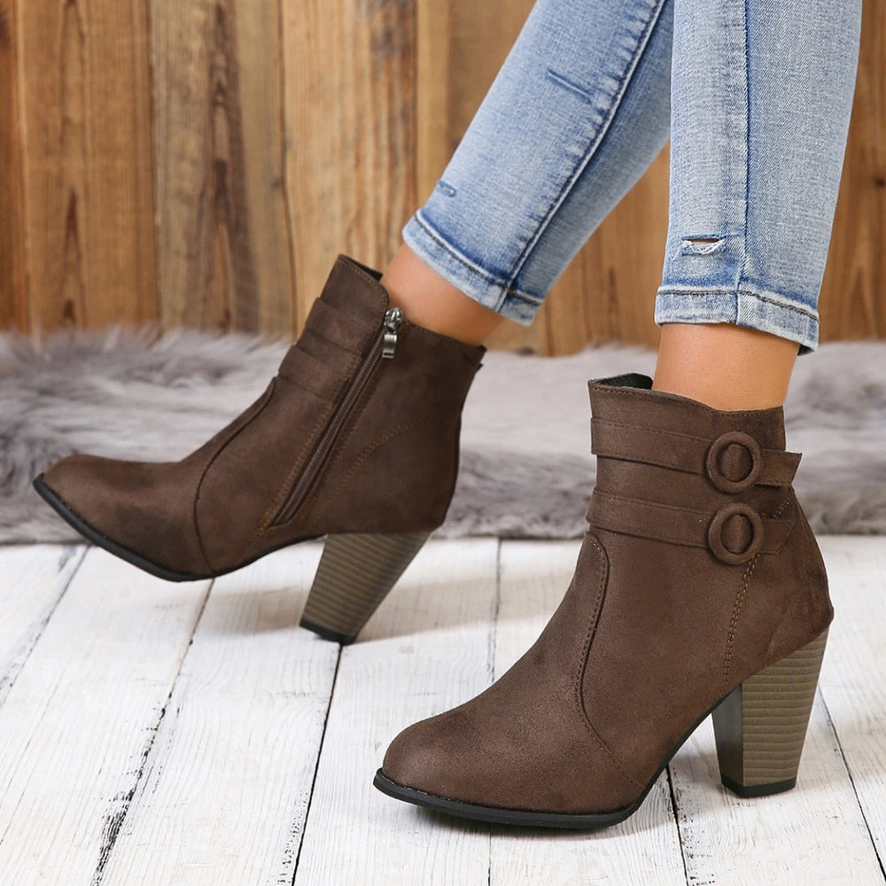 Ankle Boots | Double Buckle & Block Heel | Braviixx