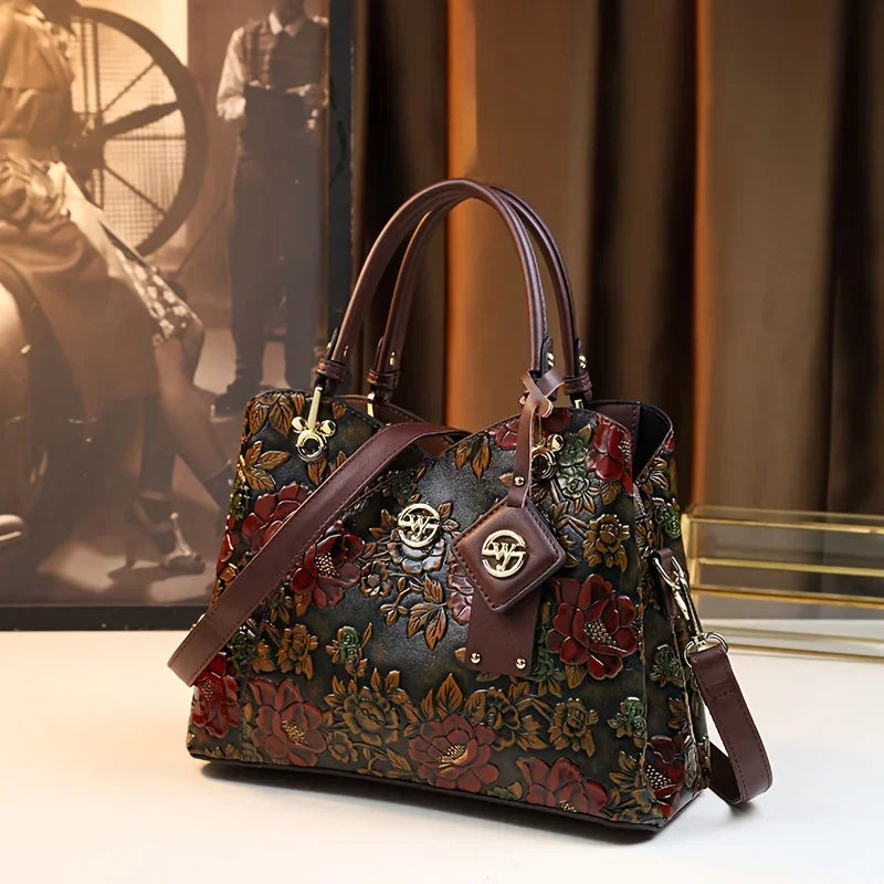 Floral Tote Bag | PU & Brown Handles | Braviixx