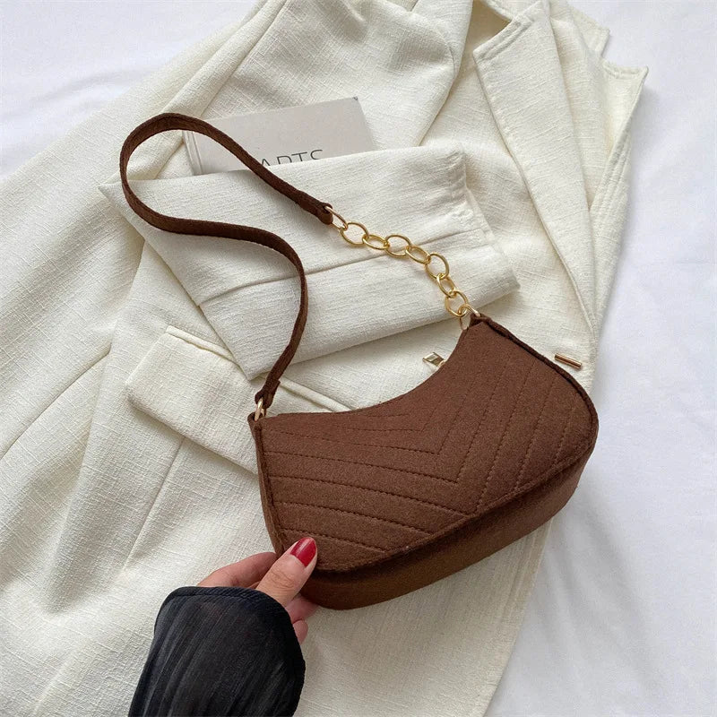Chevron Felt Mini Shoulder Bag | Gold-Tone Chain Detail | Braviixx