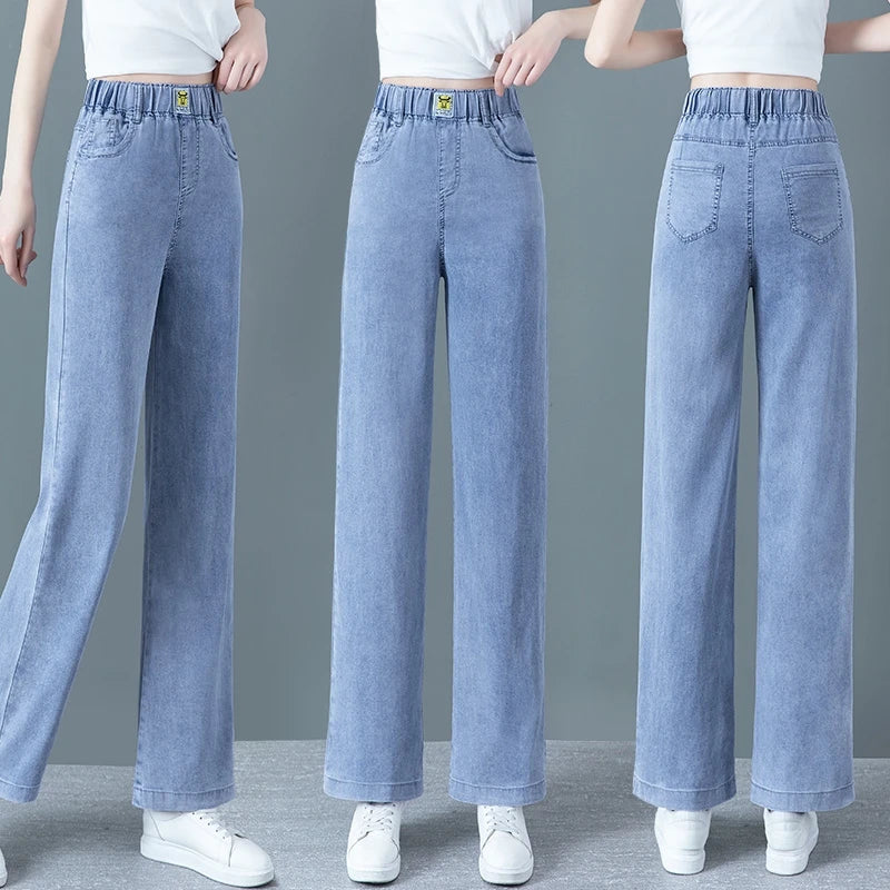 Denim Pants Women's Loose Fit High Waist Long Trousers Spring Autumn 2025 New Style Thin Ice Silk Drape Wide Leg Pants