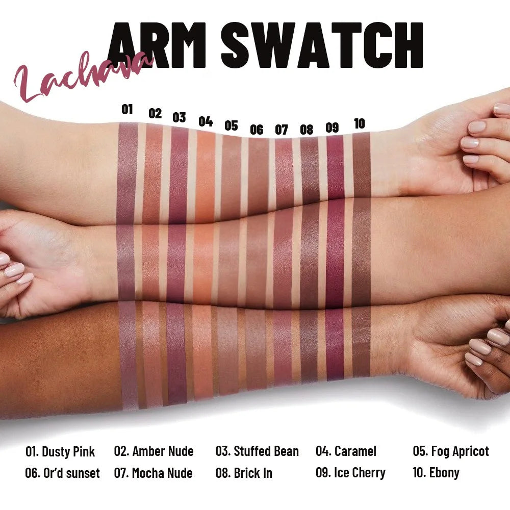 LACHAVA Velvet Matte Lip Mud 10 Shades Nude Lip Gloss Waterproof Long Lasting Pigmented Lipstick Non-stick Cup Makeup Cosmetics