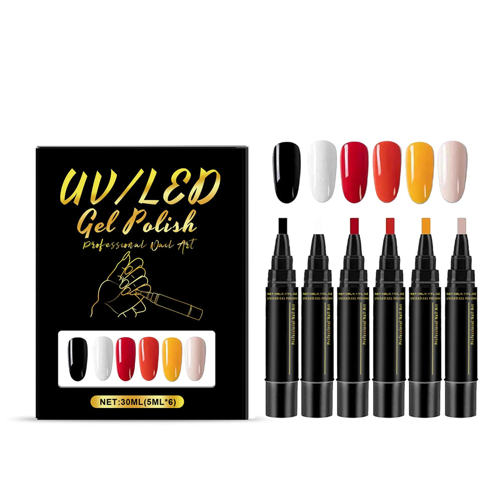 6-Piece Nail Art Drawing Pen Set | 5ml Colour Series | Braviixx