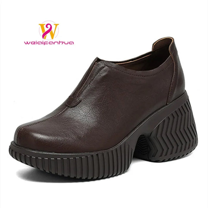 Platform Slip-On Shoes | Chunky Block Heel & Ribbed Sole | Braviixx