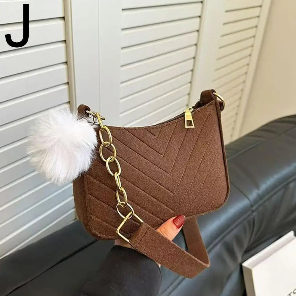 Women's Mini Shoulder Bag | Chevron & Pom-Pom | Braviixx