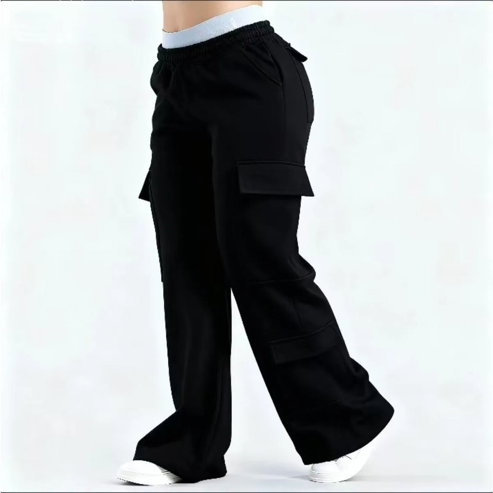 2026 Women‘s Wide Leg Cargo Pants Elastic Waistband with Large Pockets Casual Fitness Sportswear Y2k Long Pants