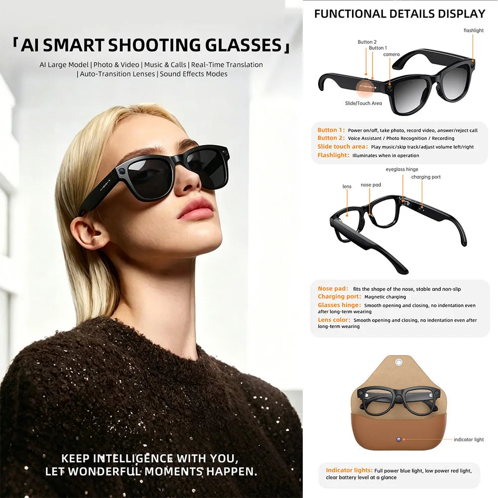 AI Smart Glasses | Camera, Translation & Bluetooth Audio | Braviixx