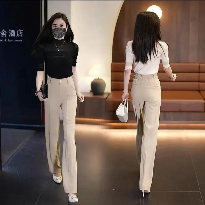 Tailoring Women's Pants Straight Leg Work Trousers for Woman High Waist Office Khaki Clothing Solid Cotton One Size Harajuku 90s