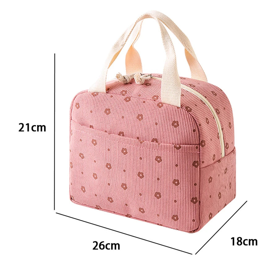 Printed Insulated Lunch Bag | Corduroy-Texture Carry Tote | Braviixx