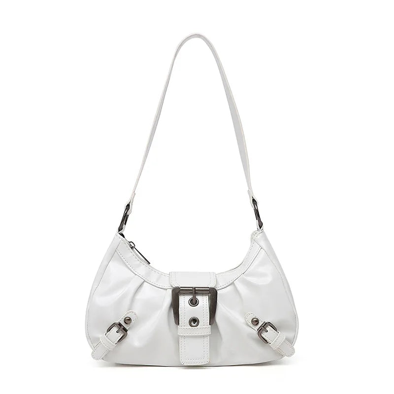 Pleated Hobo Shoulder Bag | Glossy Finish & Buckle Details | Braviixx
