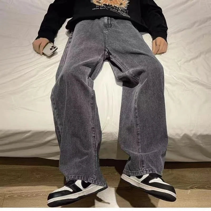 2026 spring and summer Men's Loose Jeans Elastic Waist Wide Leg Y2K Denim Pants Straight Comfortable Brand Men's Clothing